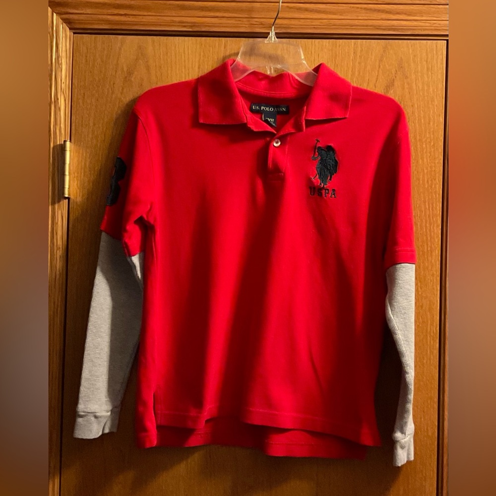 Boy’s U.S. Polo Assn Long Sleeve Red and Gray Layered Look Polo.